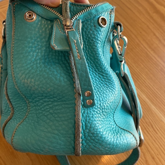 ROOTS 🇨🇦 Turquoise Textured Leather Handbag with Shoulder / Crossbody Strap - Picture 7 of 17